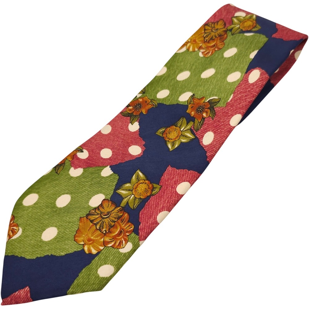 Hugo Boss Neck Tie Mens Red Blue Green Floral Polka Dot 100% Silk 57.5" X 3.75"